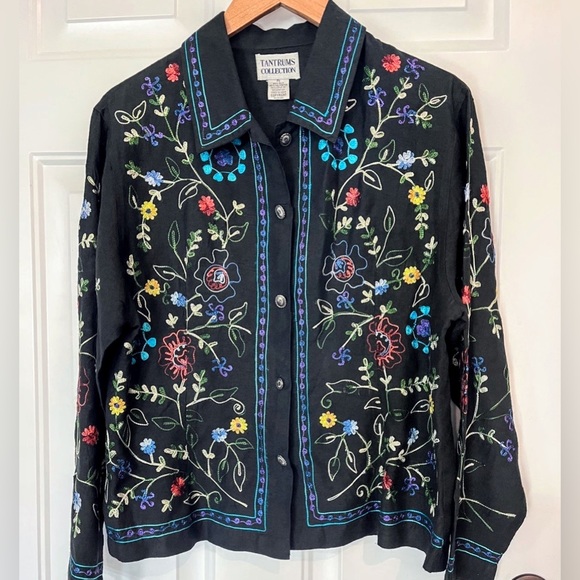 Tantrums Collections Light Weight Emroidered Floral Button Down Shirt/Jacket PS - Picture 5 of 11